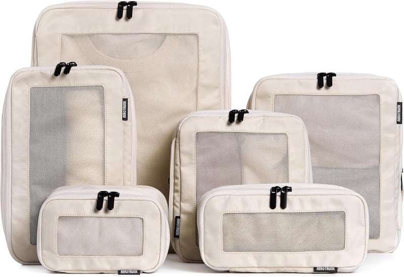 Aerotrunk Compression Packing Cubes for Travel - Luggage Organizer Bags - Double Zipper Packing Cubes for Suitcases (6-Pack, Beige) - Image 1
